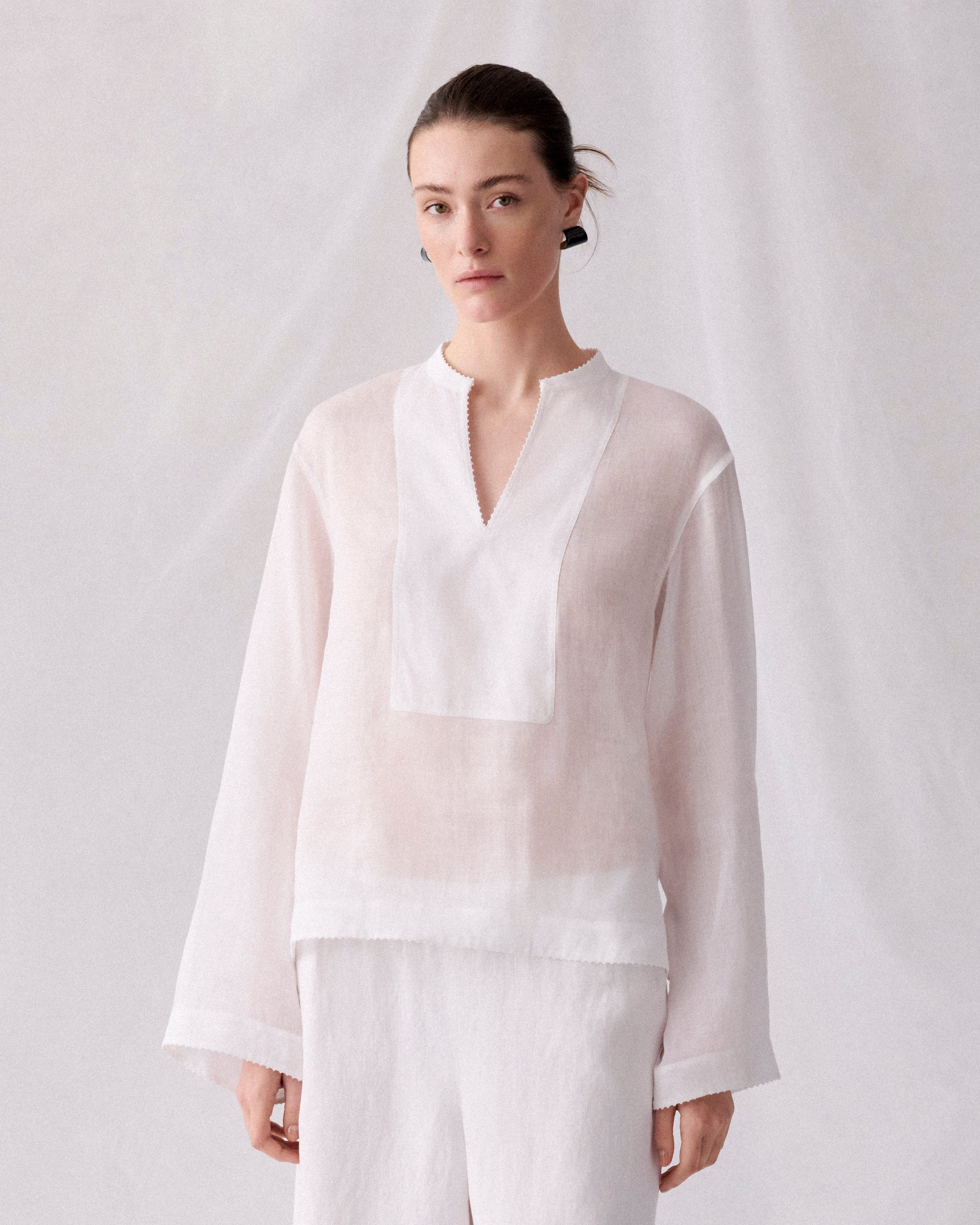 Popover Blouse and Embroidered Wide Leg Pant
