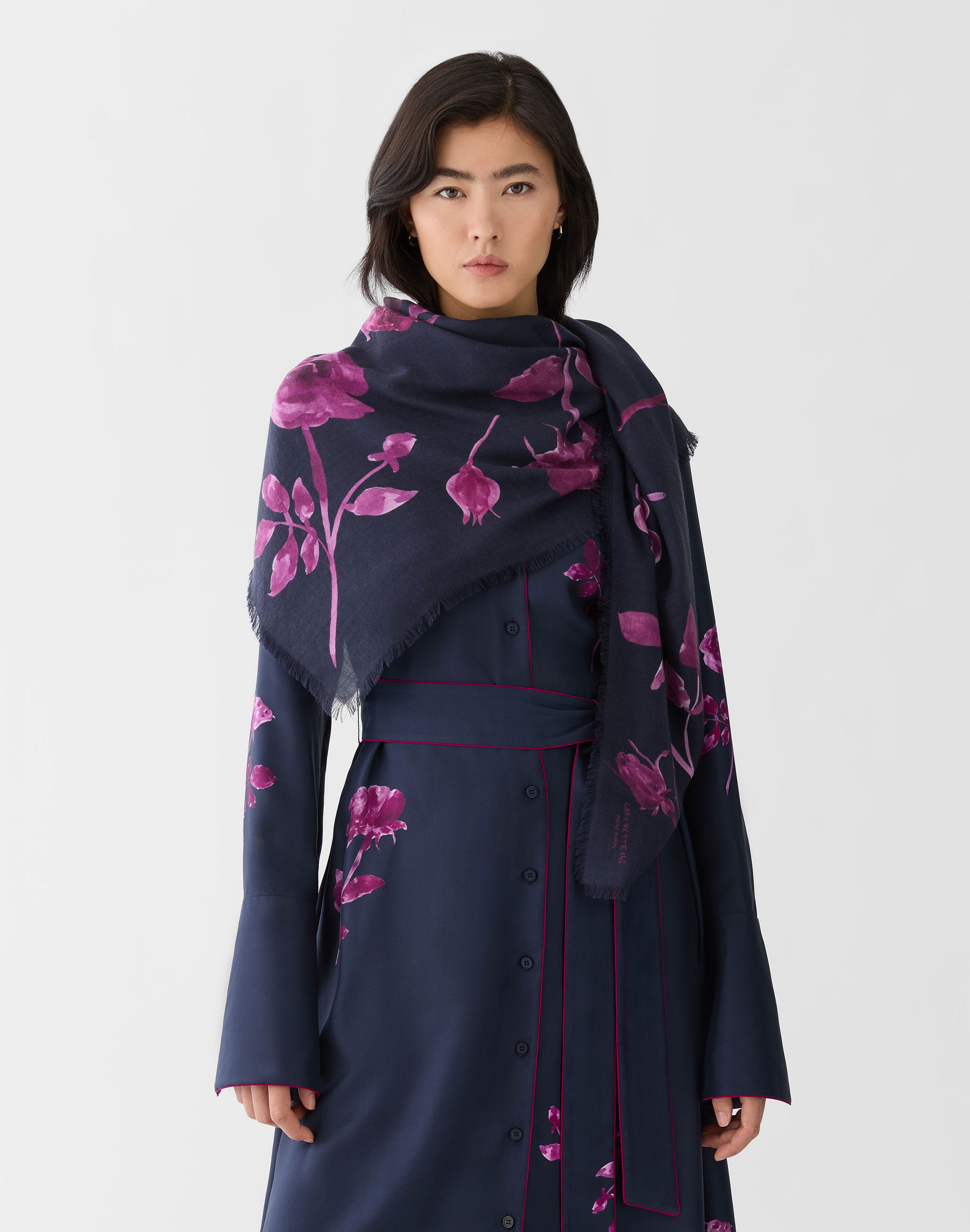 Rose Print Cashmere-Silk Scarf