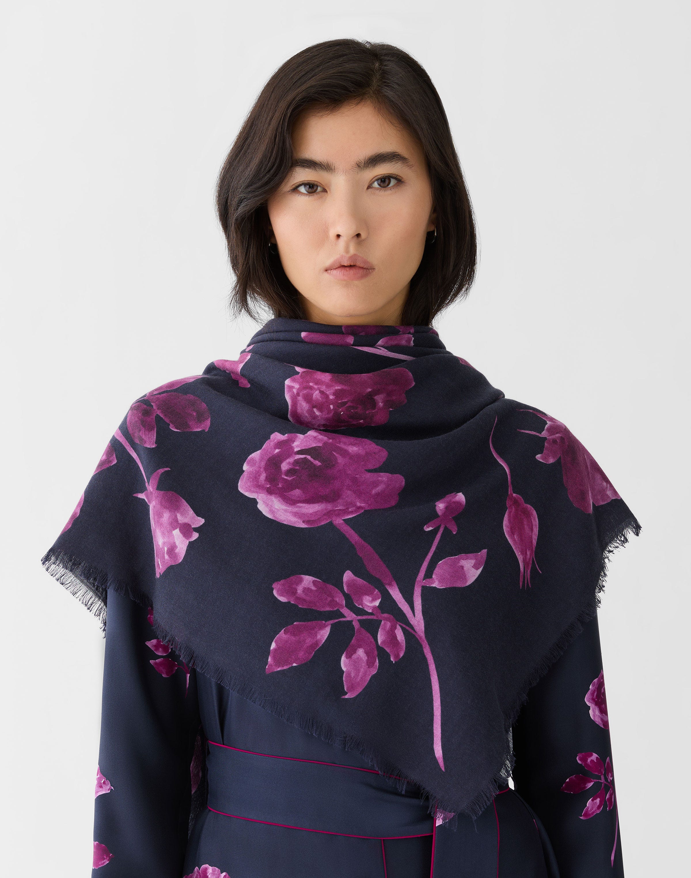 Rose Print Cashmere-Silk Scarf