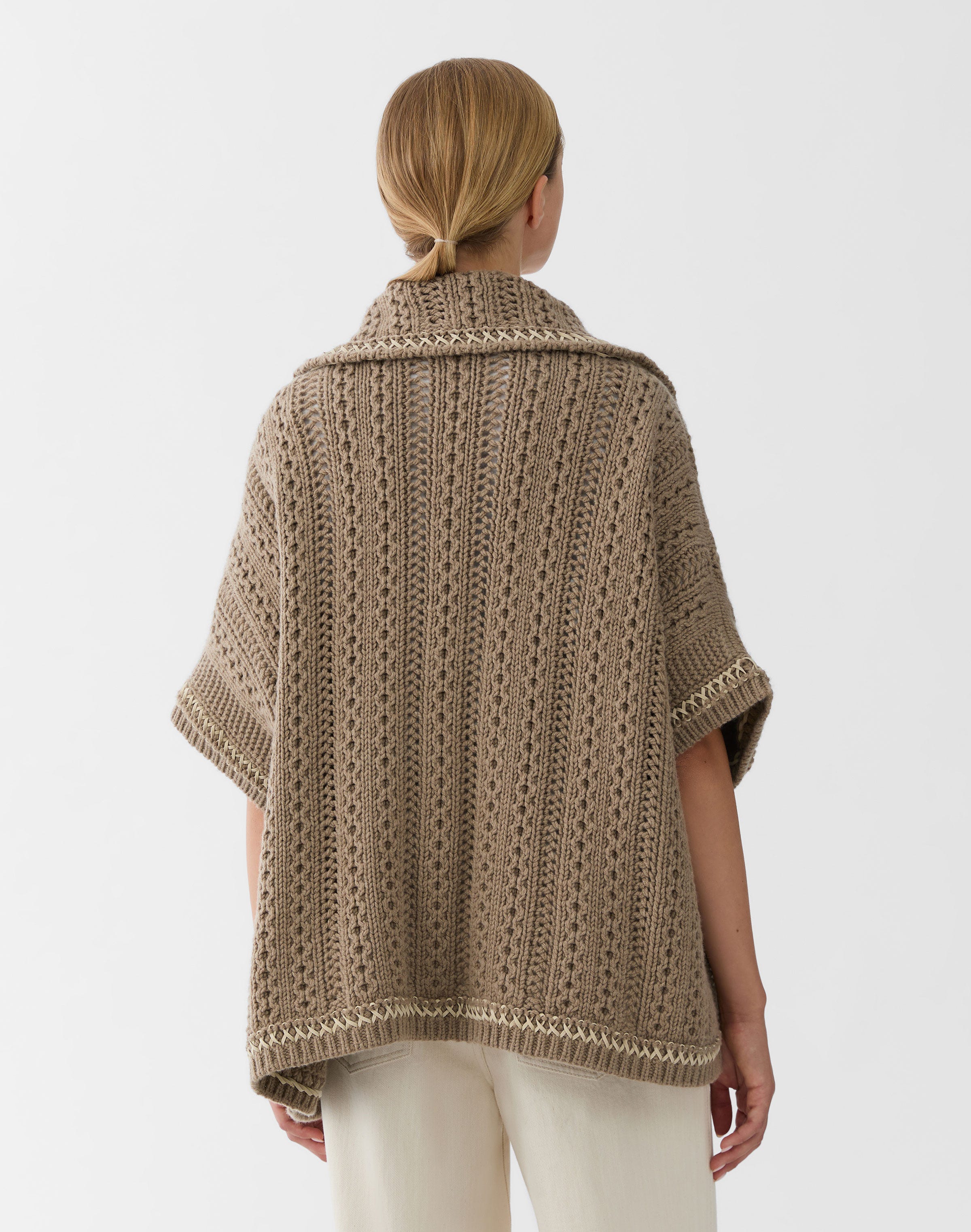 Wool-Cashmere Hand Embroidered Knit Poncho