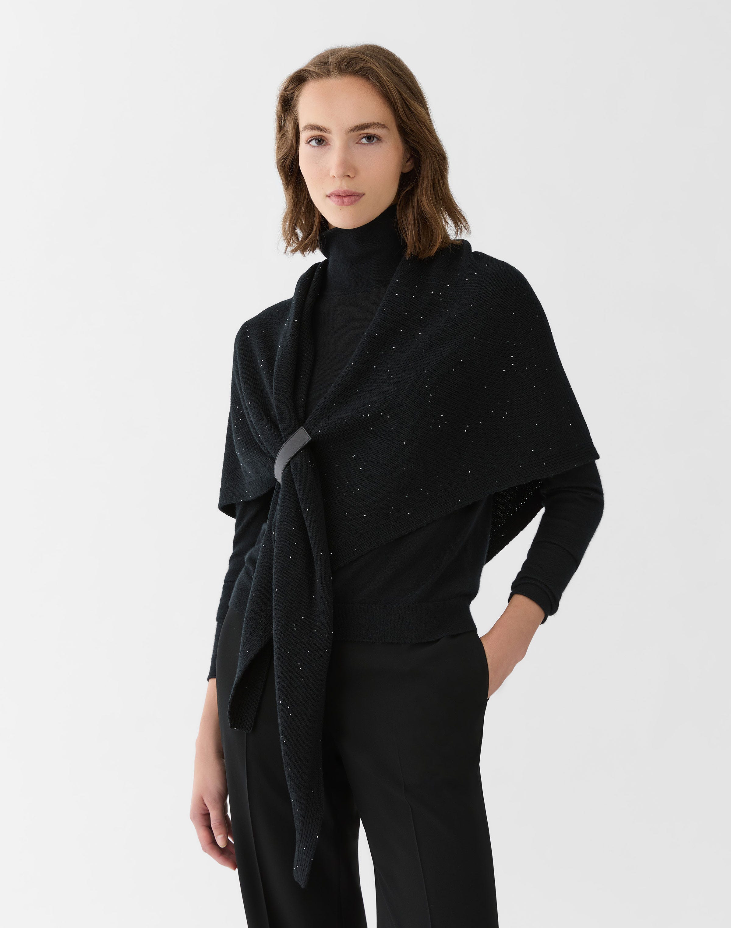 Cashmere-Silk Sequin Leather Tab Shawl