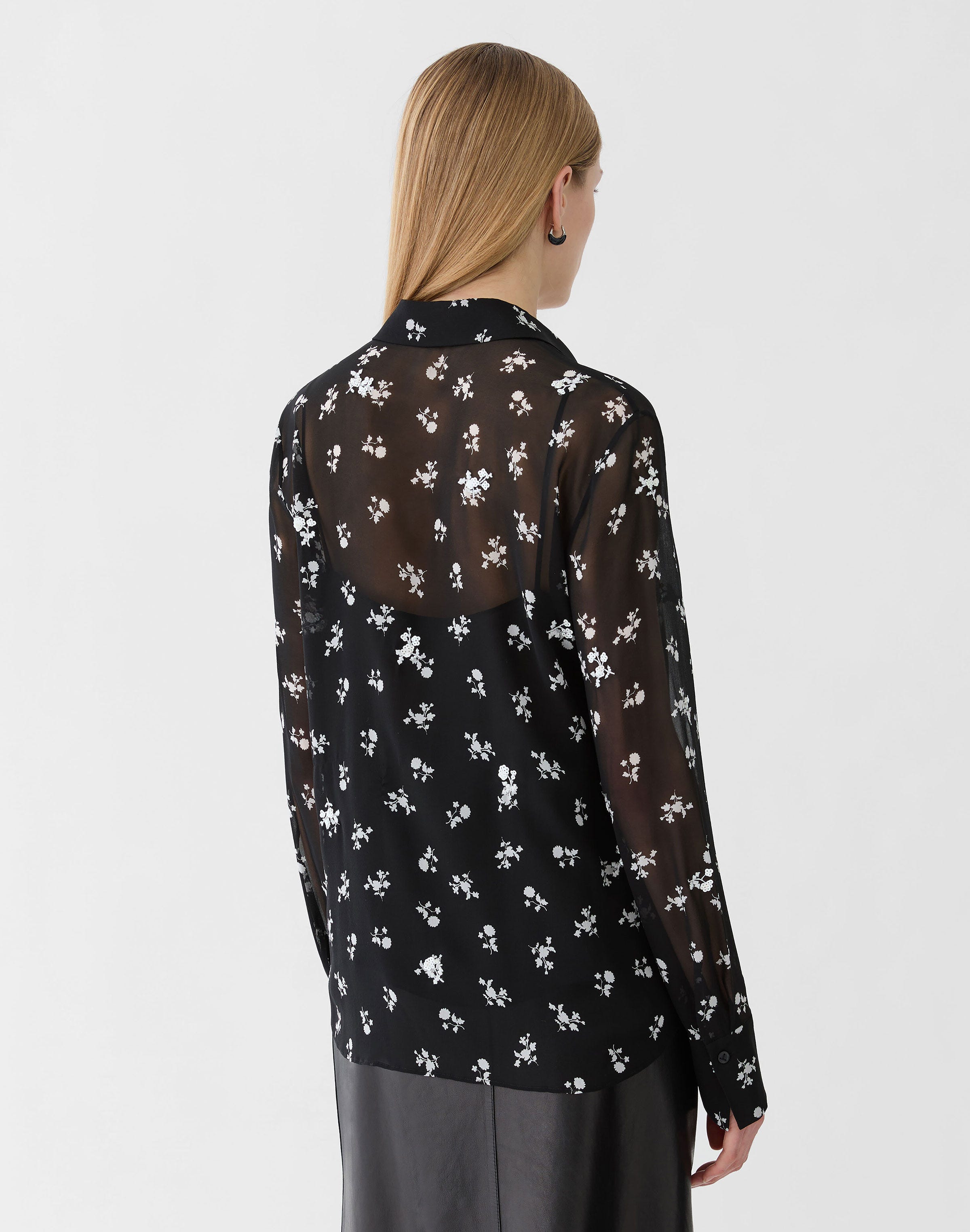Ditsy Floral Print Silk Georgette Embellished Blouse