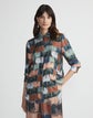 Painter's Palette Print Silk Twill Button Blouse
