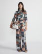 Painter's Palette Print Silk Twill Button Blouse