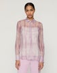 Washed Glaze Print Silk Crépon Button Blouse