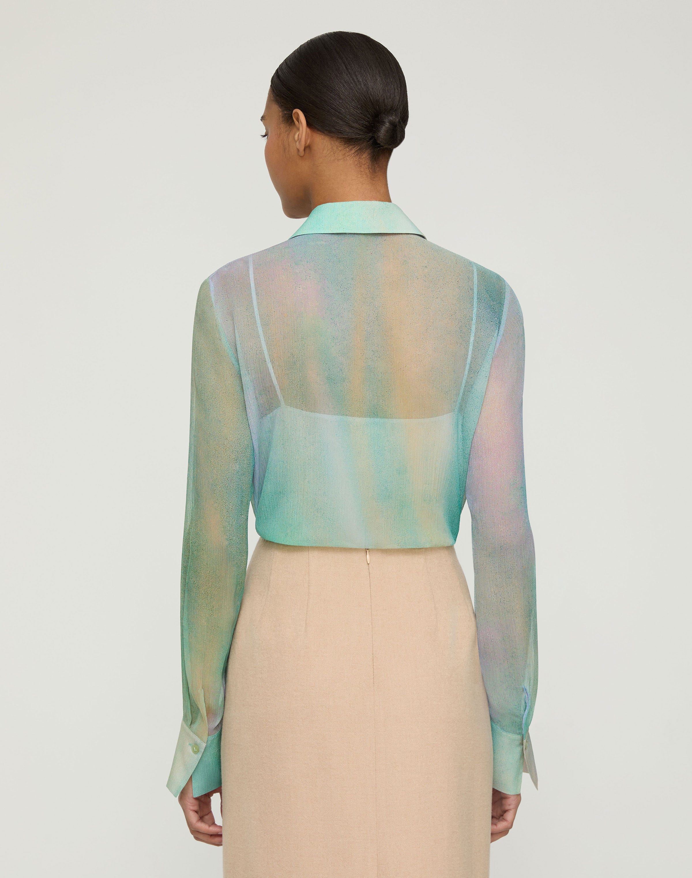 Aurora Print Silk Crépon Button Blouse