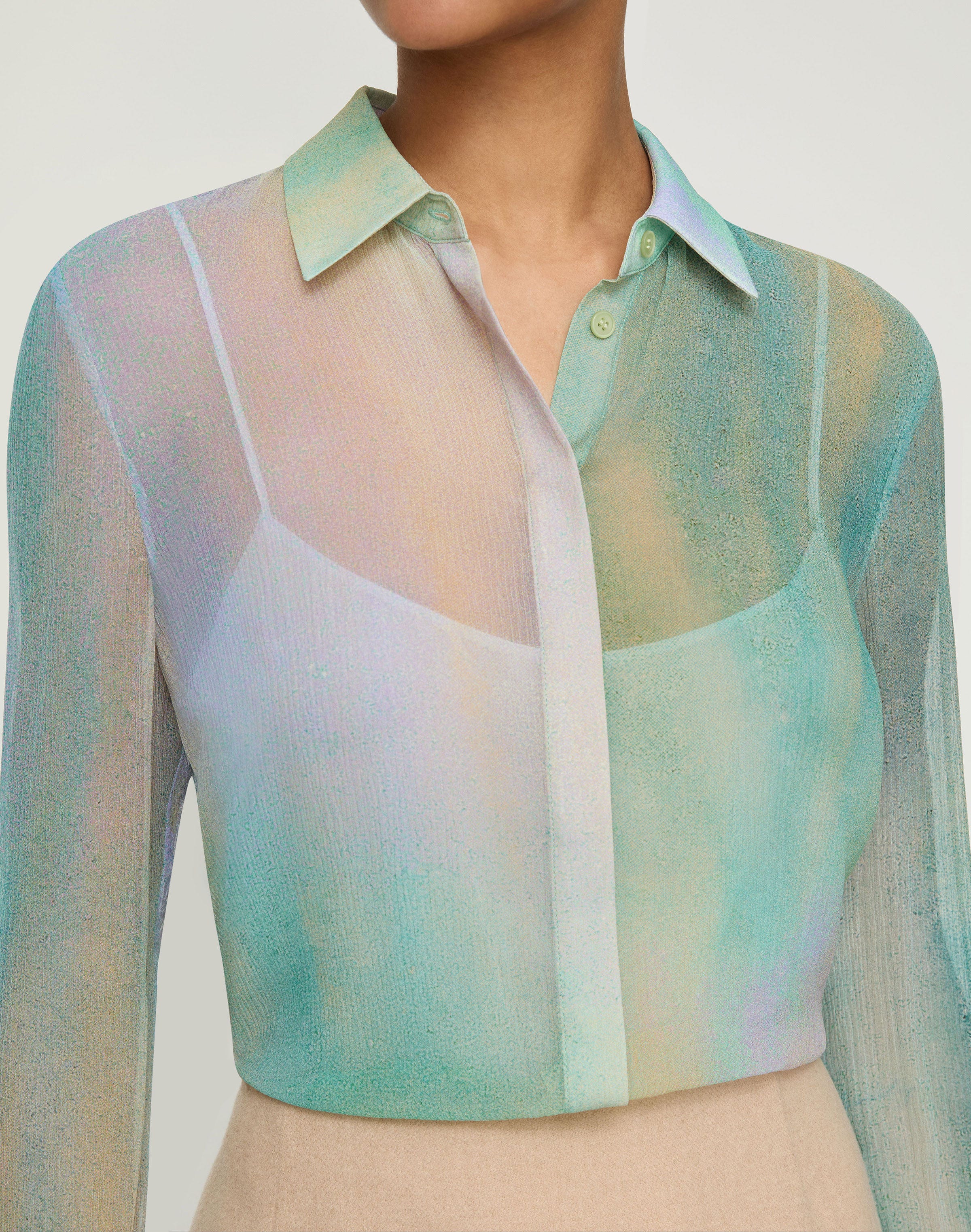 Aurora Print Silk Crépon Button Blouse