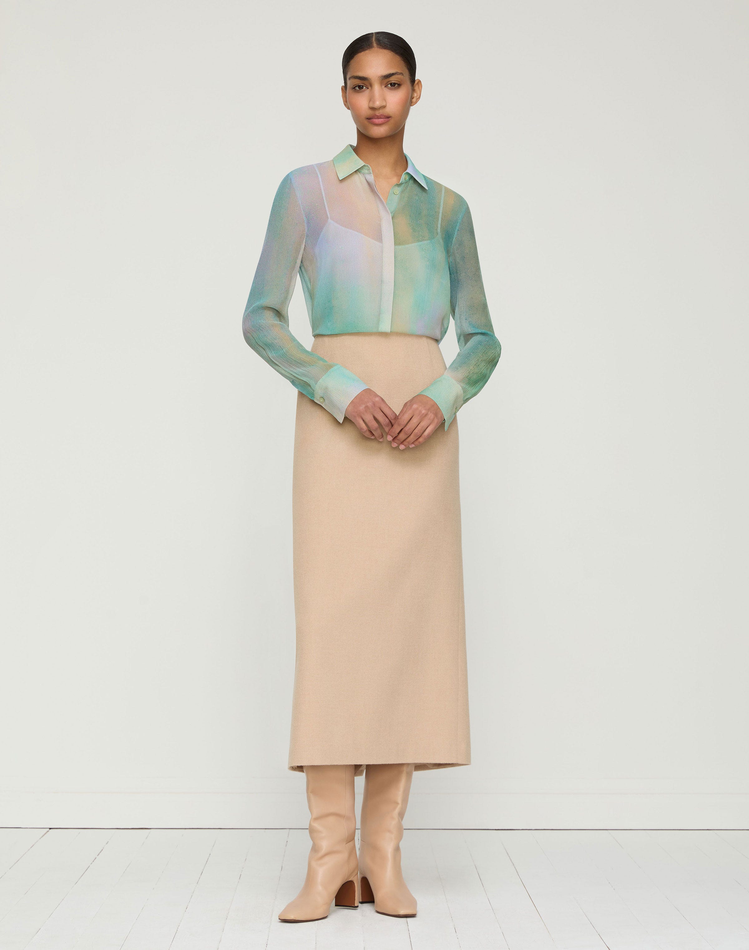 Aurora Print Silk Crépon Button Blouse