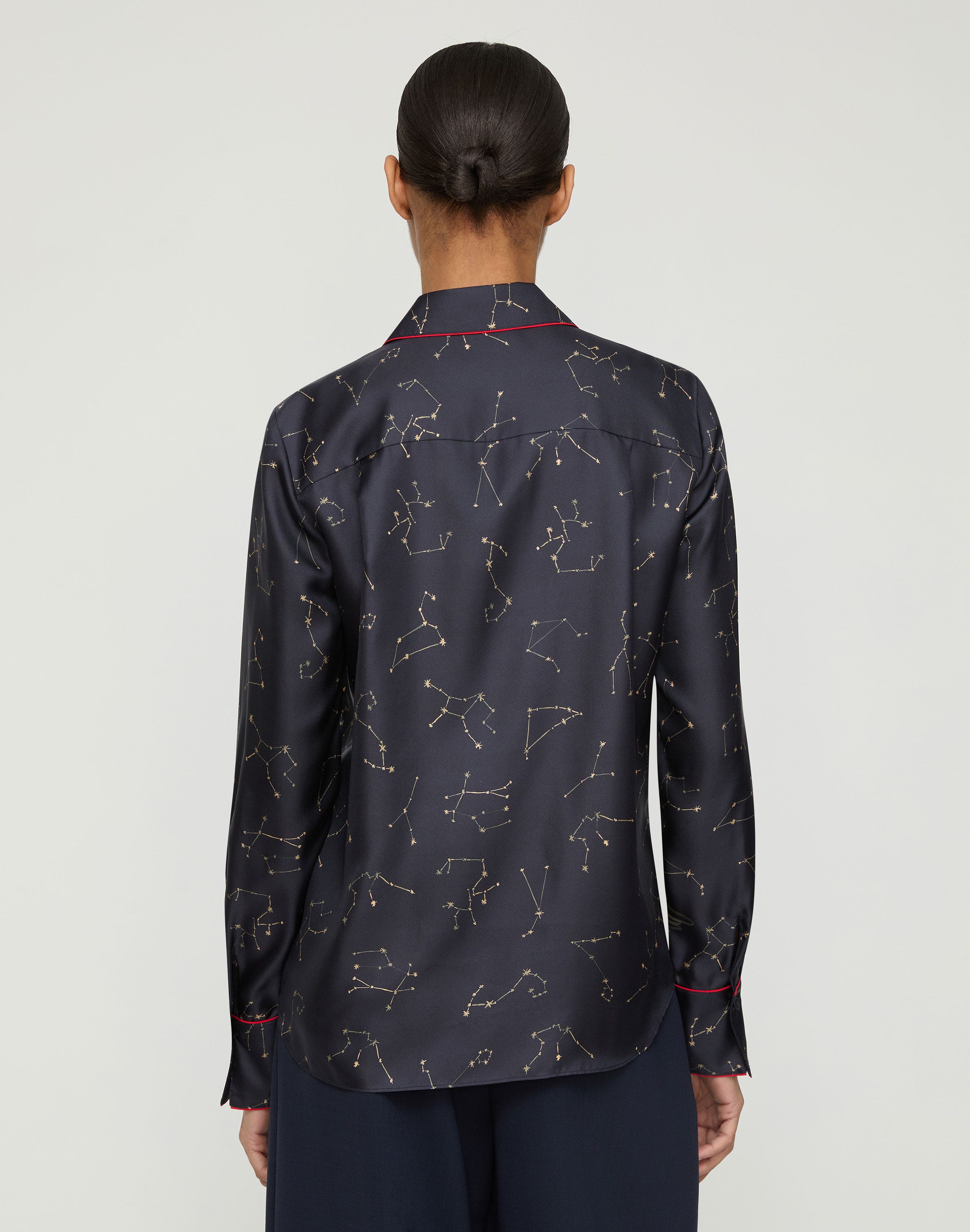Plus-Size Constellation Print Silk Twill Button Blouse