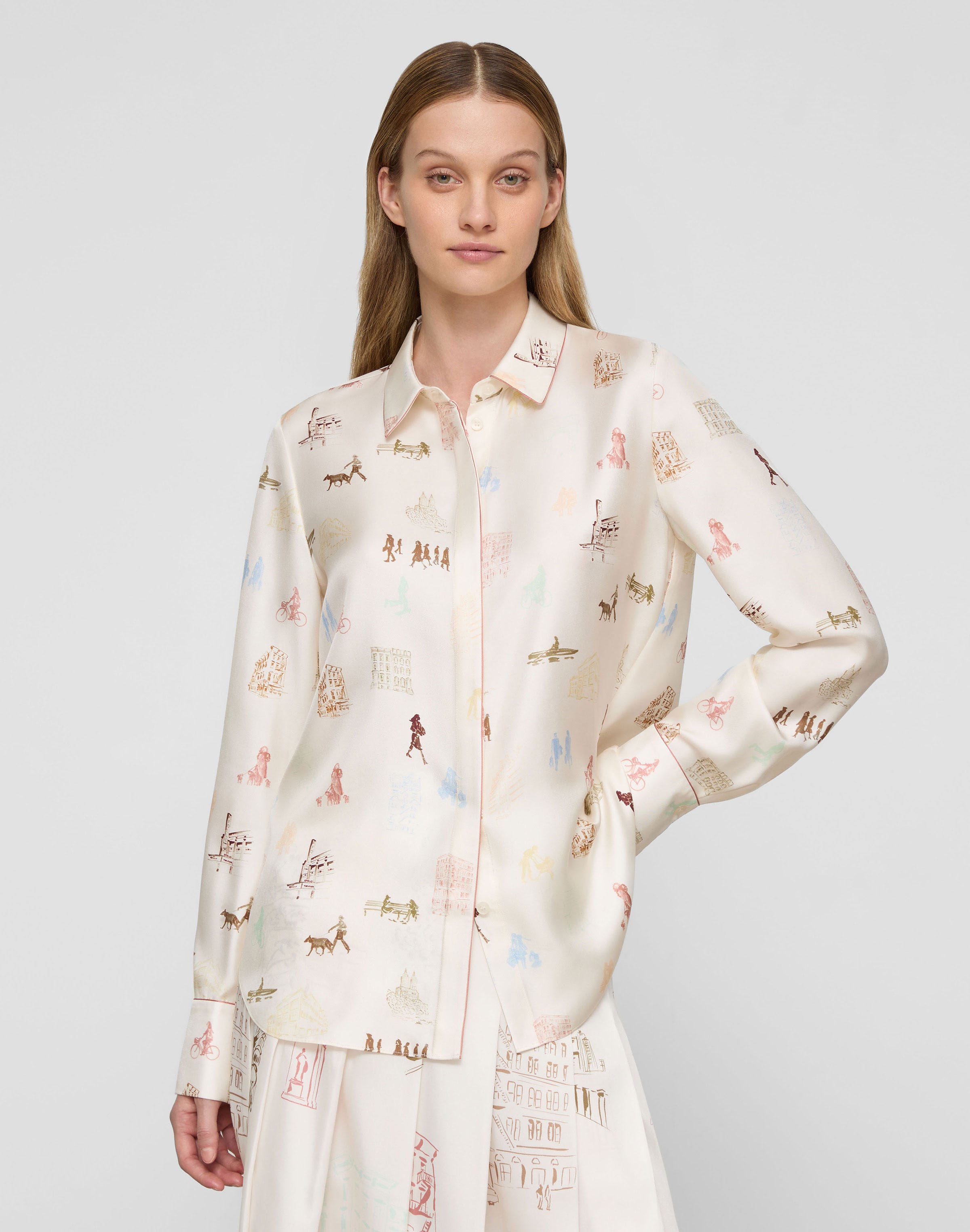 Manhattan Print Silk Twill Button Blouse