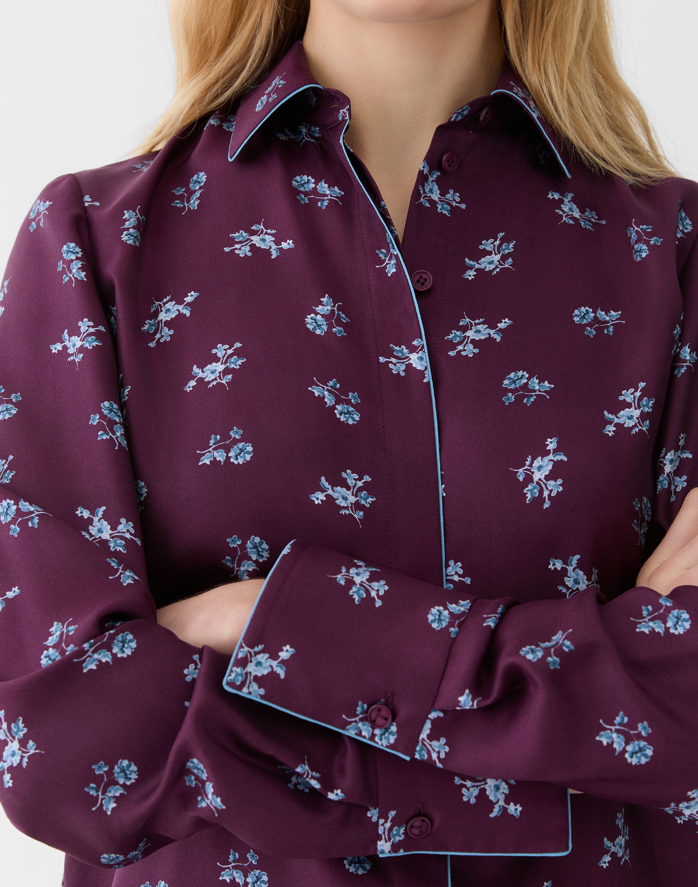 Petite Ditsy Floral Print Silk Twill Button Blouse