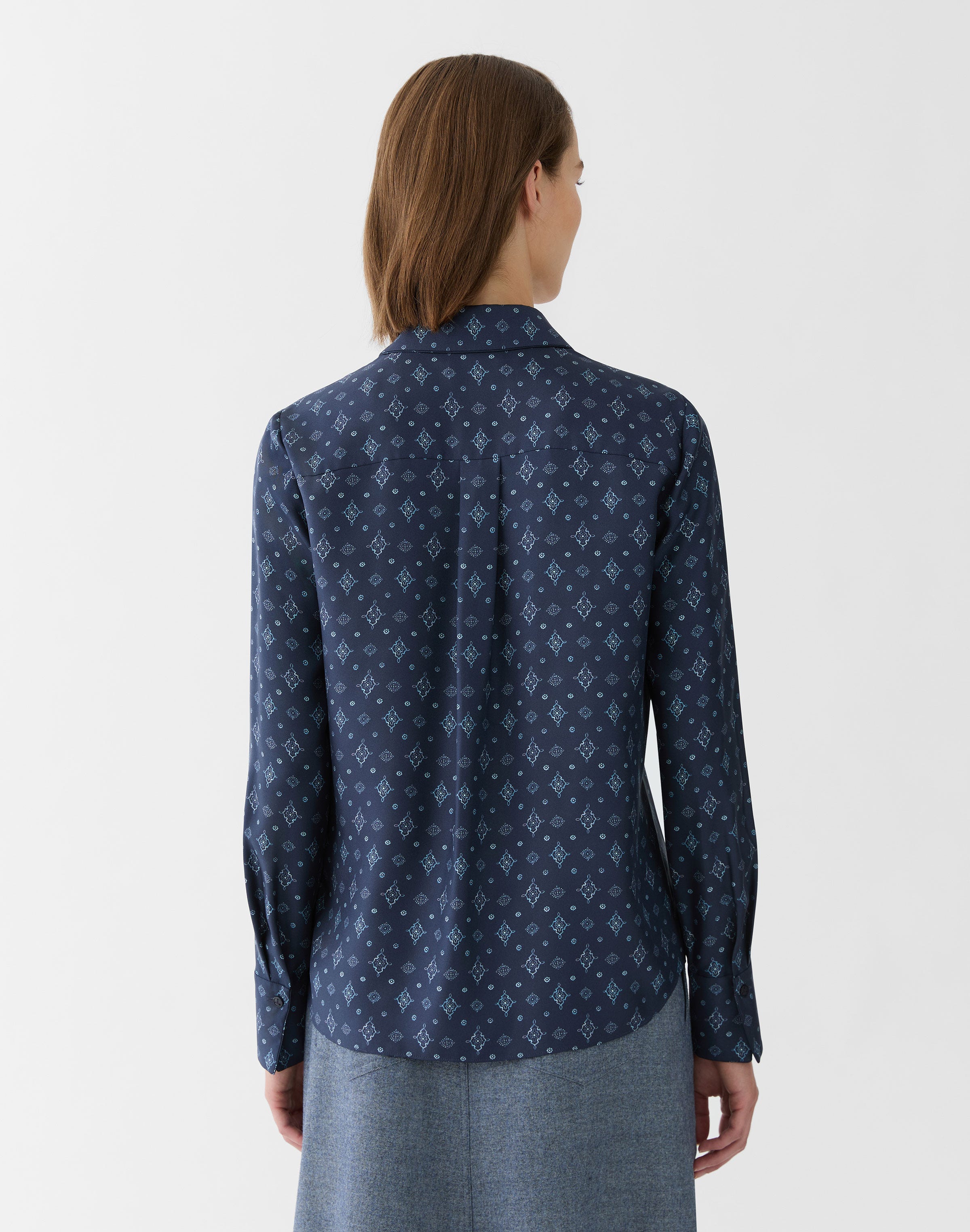 Petite Bandana Print Silk Twill Buttoned Blouse