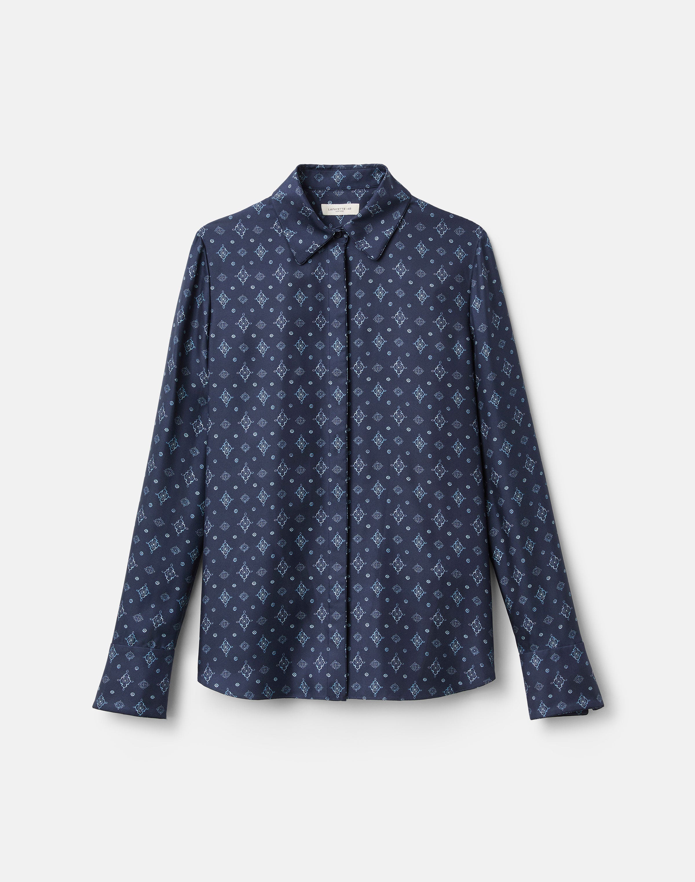 Petite Bandana Print Silk Twill Buttoned Blouse