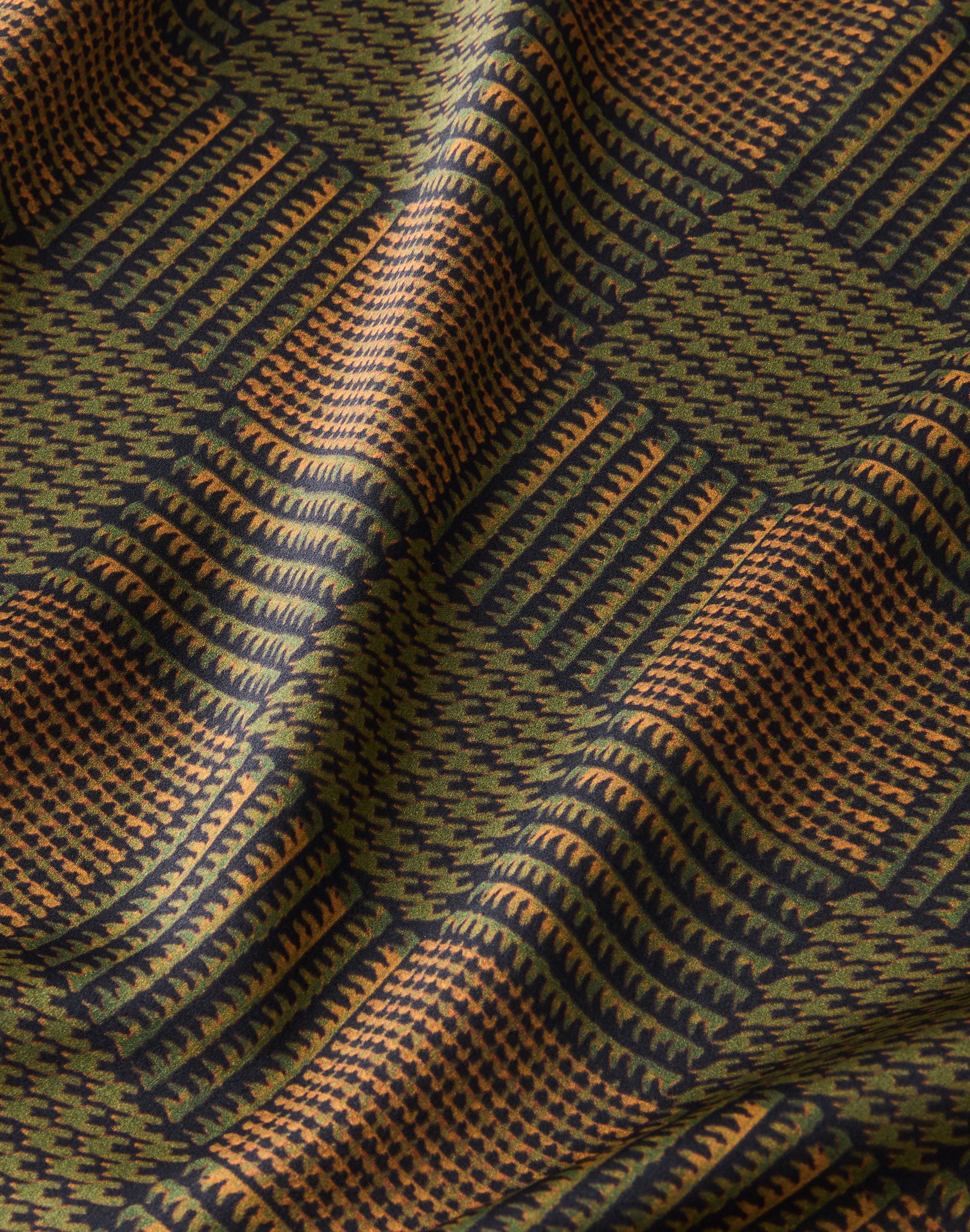 Glen Plaid Print Silk Button Blouse