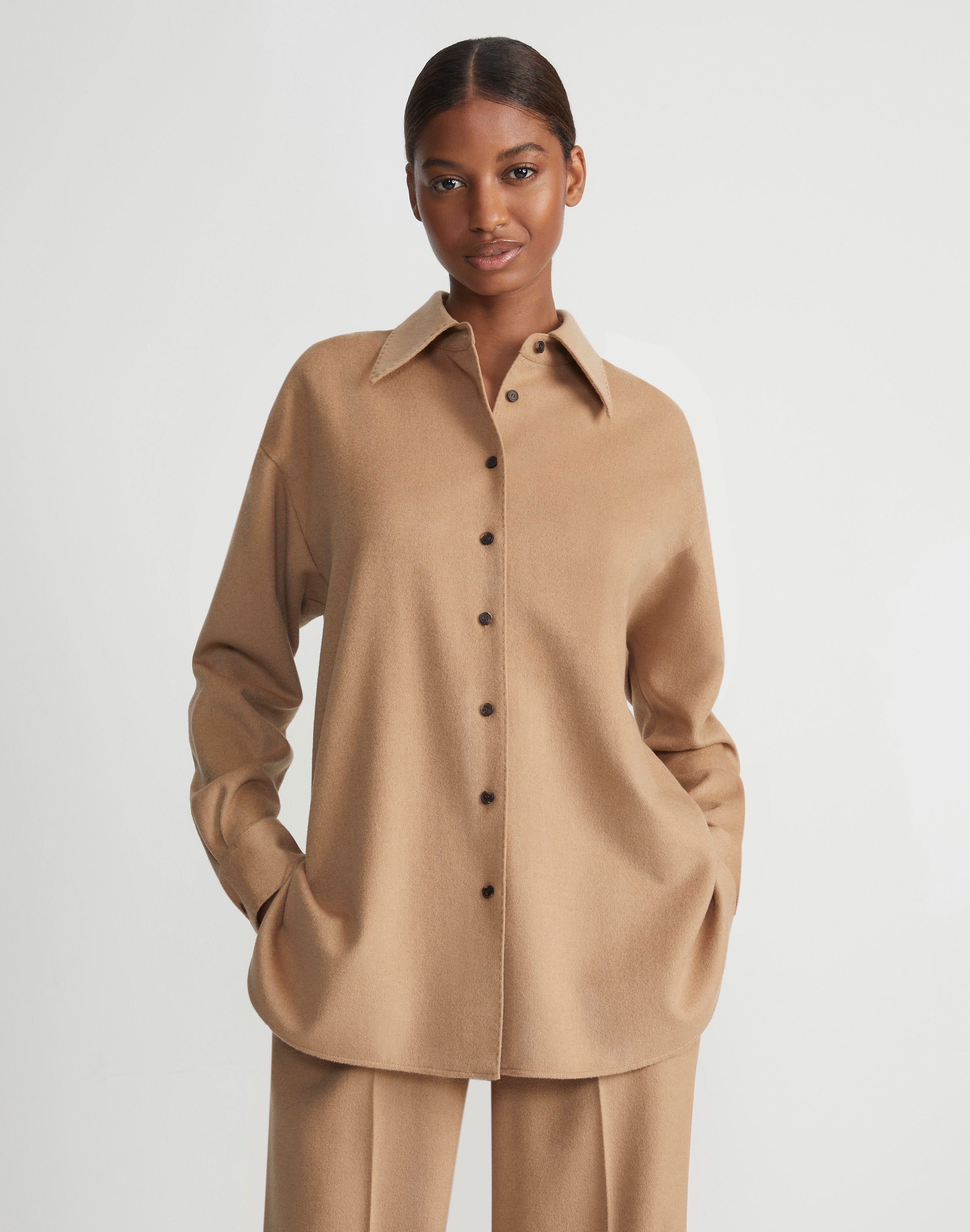 Camel Hair Drop Shoulder Shirt Jacket