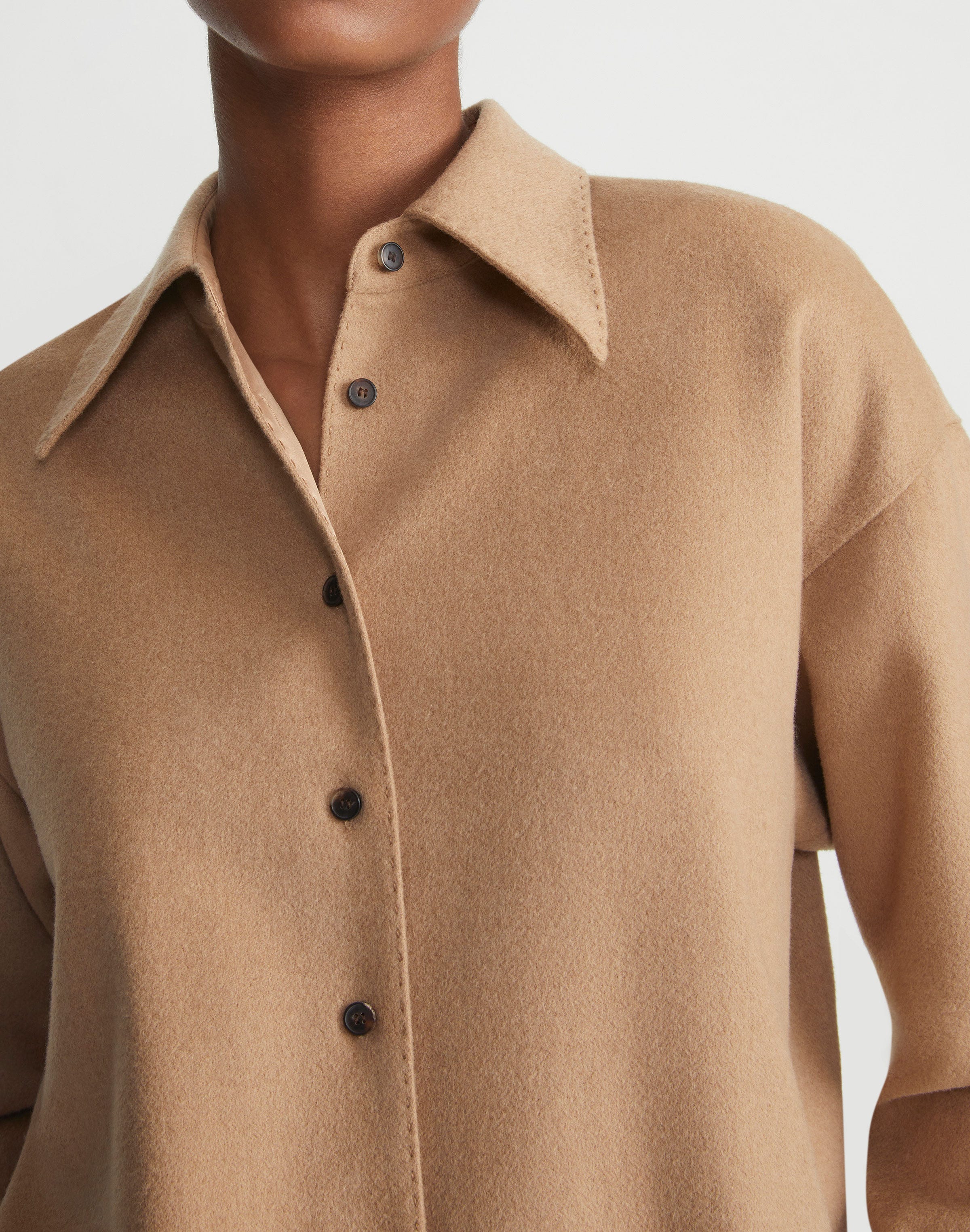 Camel Hair Drop Shoulder Shirt Jacket