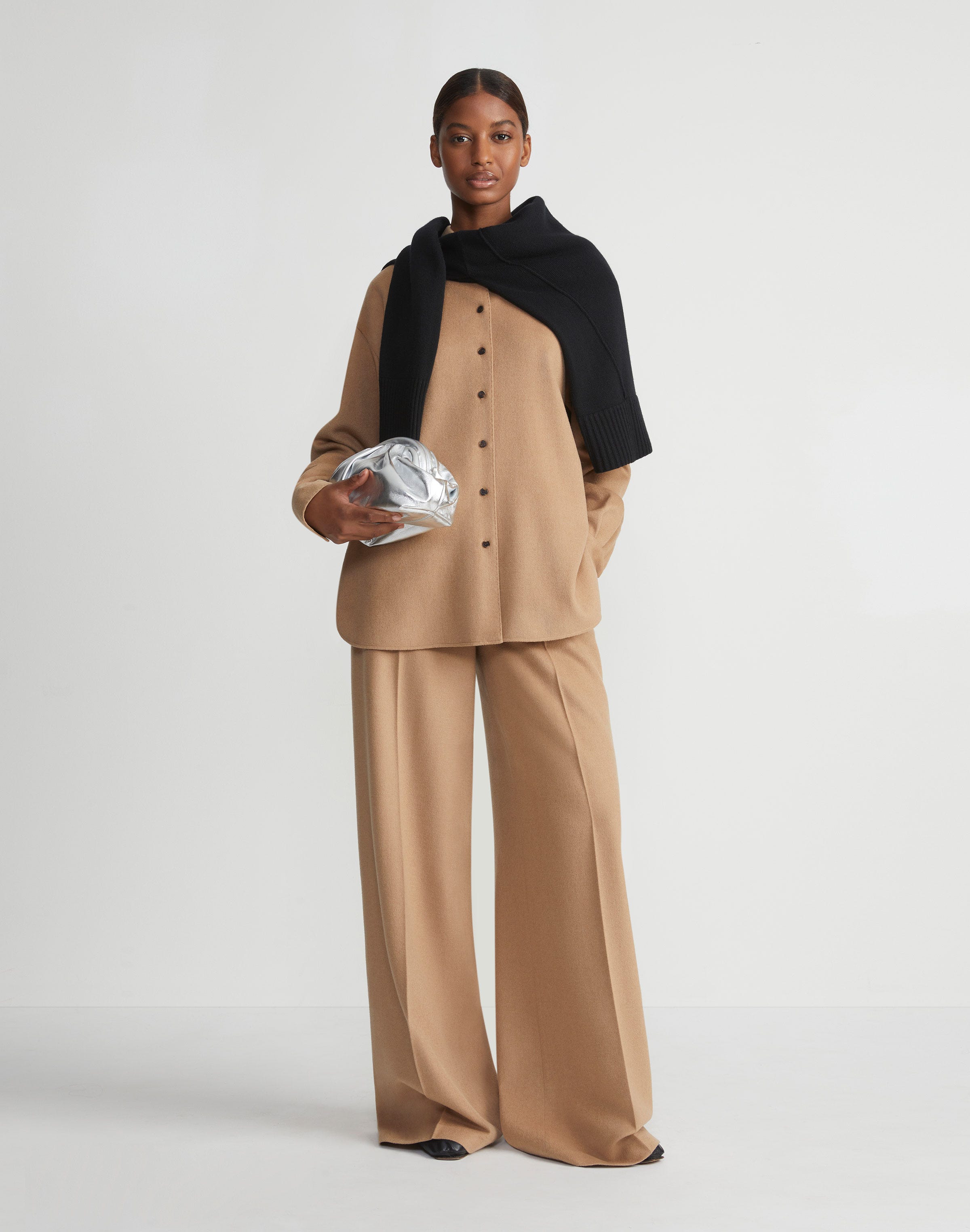 Camel Hair Drop Shoulder Shirt Jacket