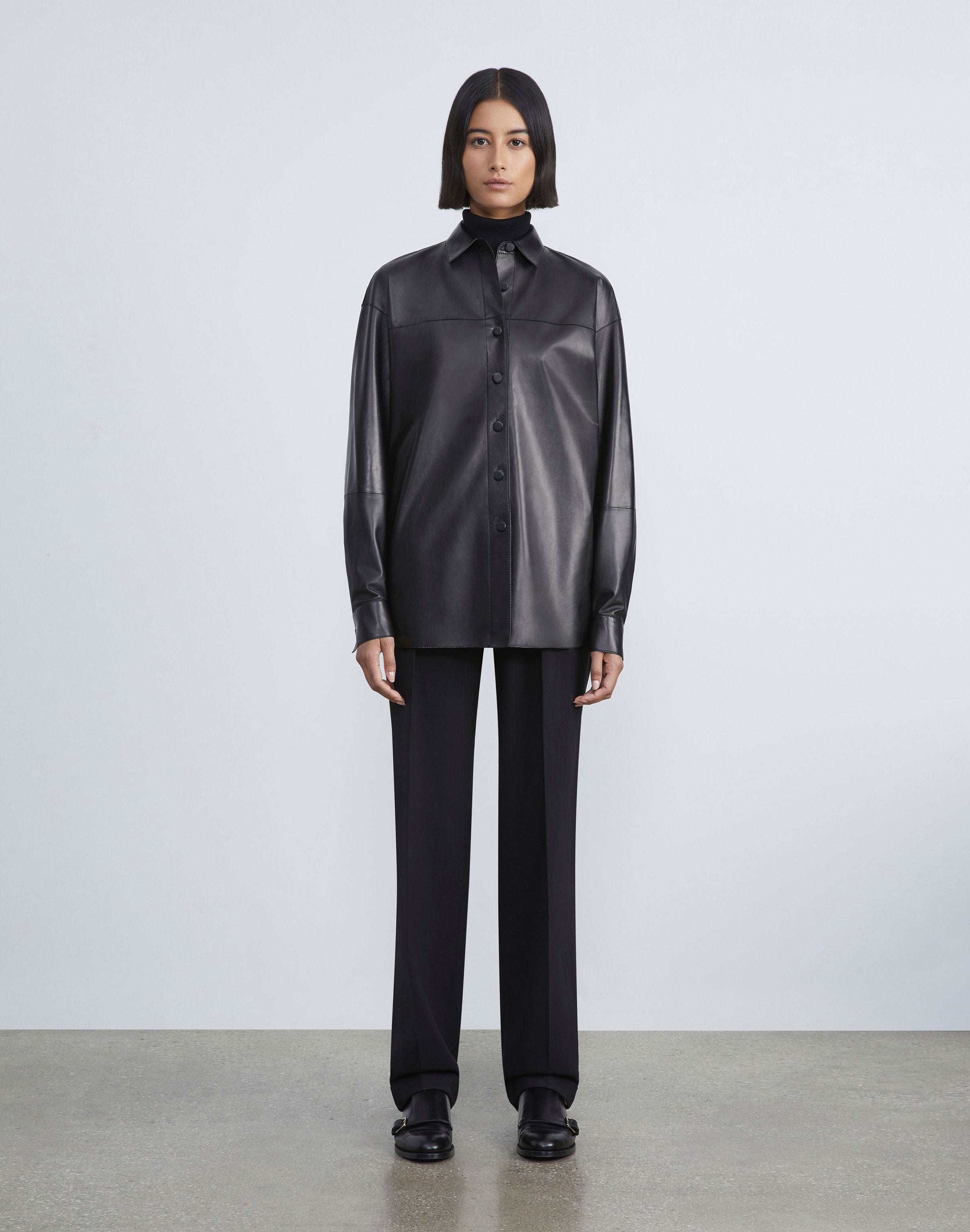 Nappa Lambskin Leather Shirt Jacket