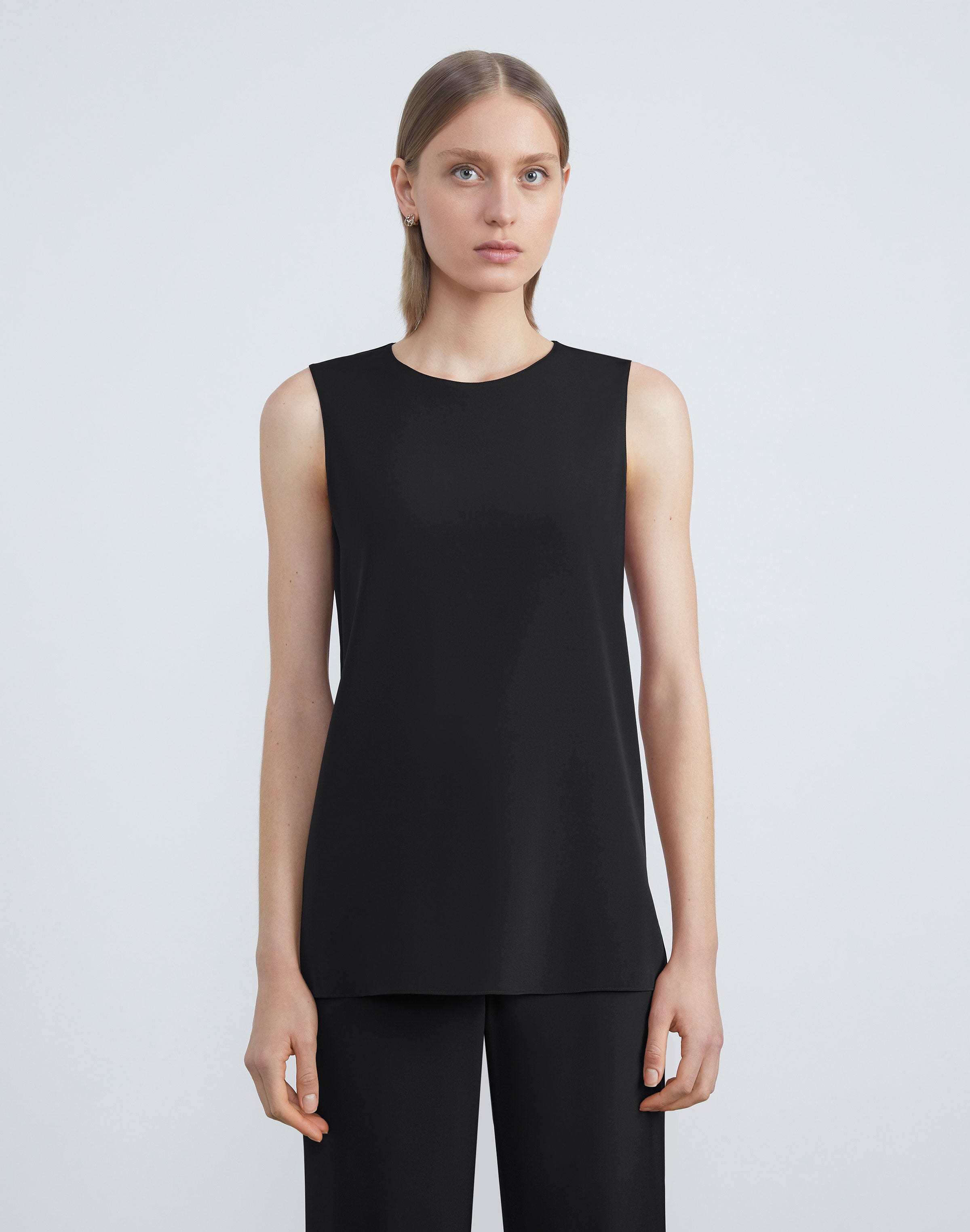 Plus-Size Silk Crepe De Chine Sleeveless Blouse