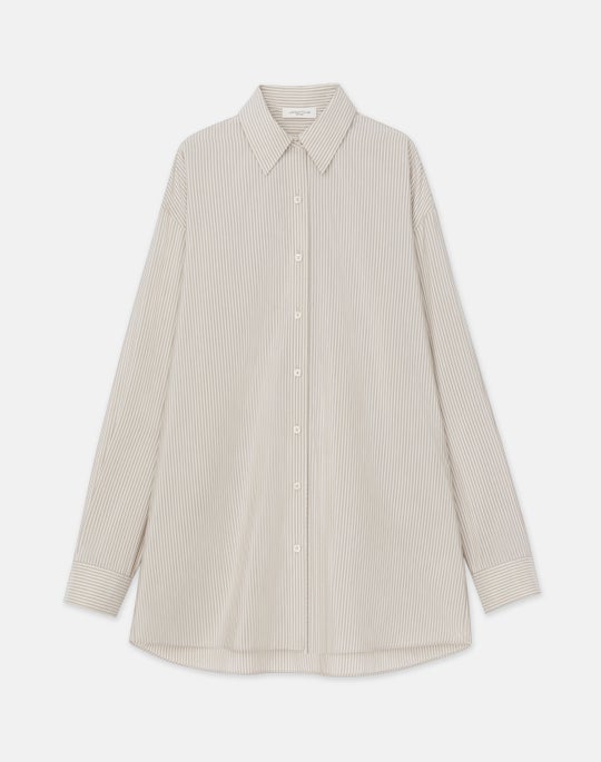 Petite Fine Stripe Silk Oversized Shirt