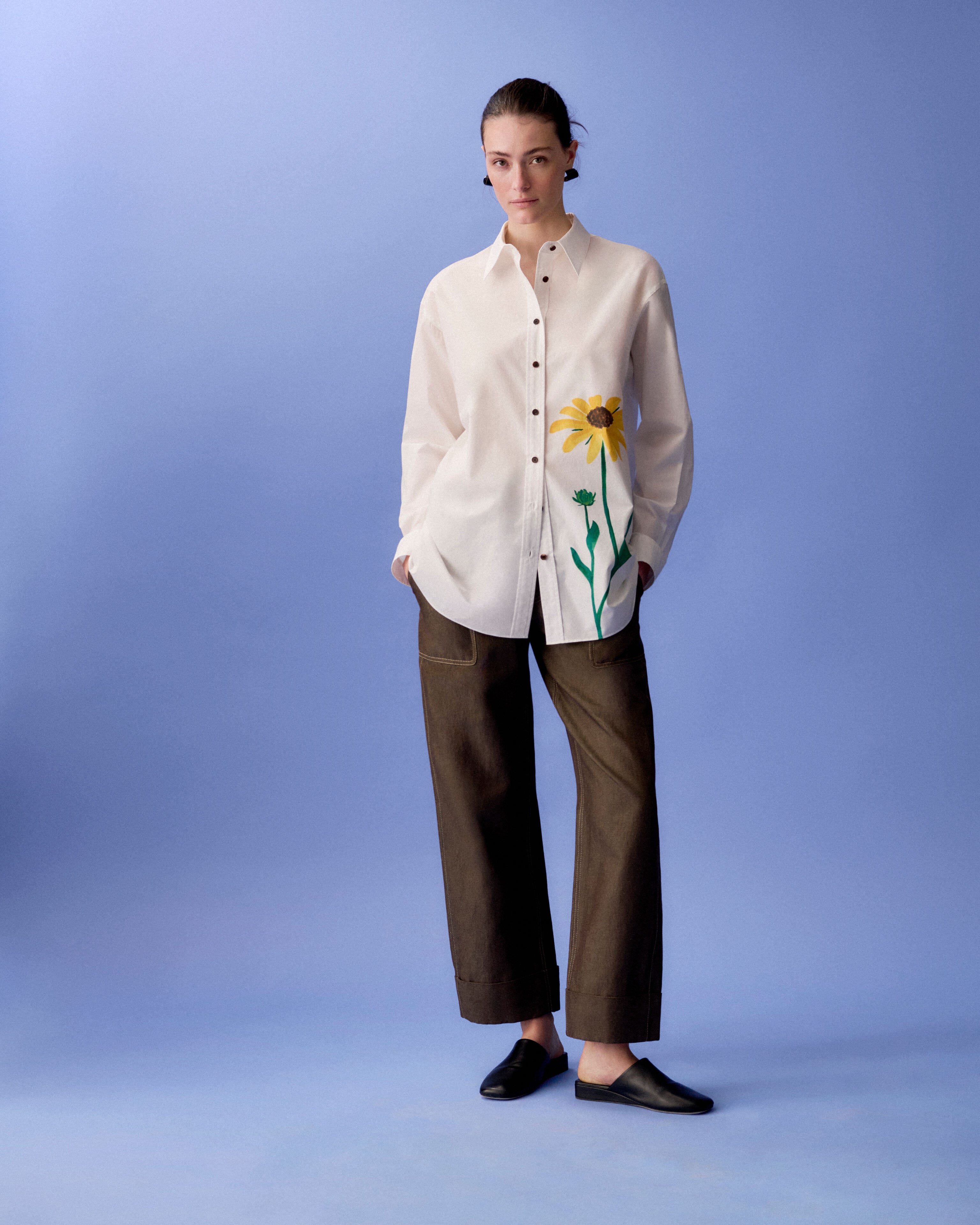 Single Stem Print Cotton Shirt and Cotton-Linen Twill Highline Pant