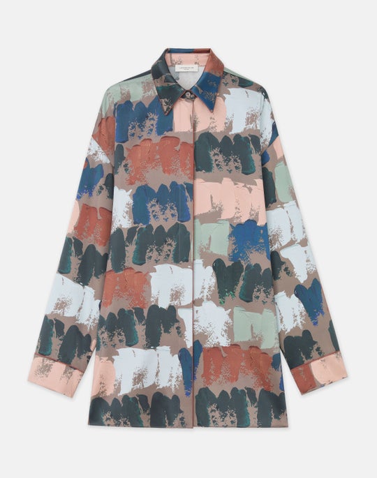 Painter's Palette Print Silk Charmeuse Oversized Shirt
