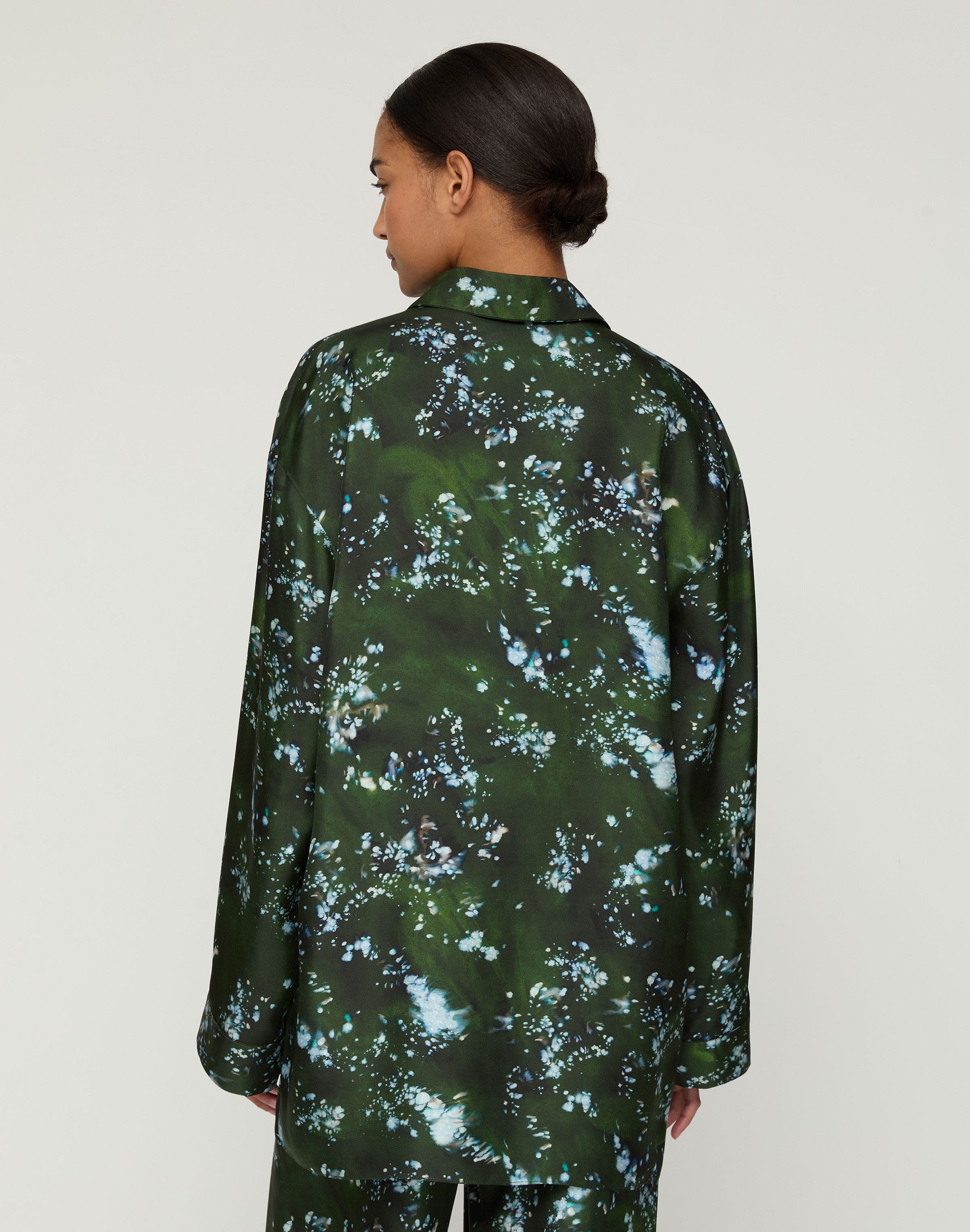Splattered Glaze Print Silk Twill Oversized Blouse