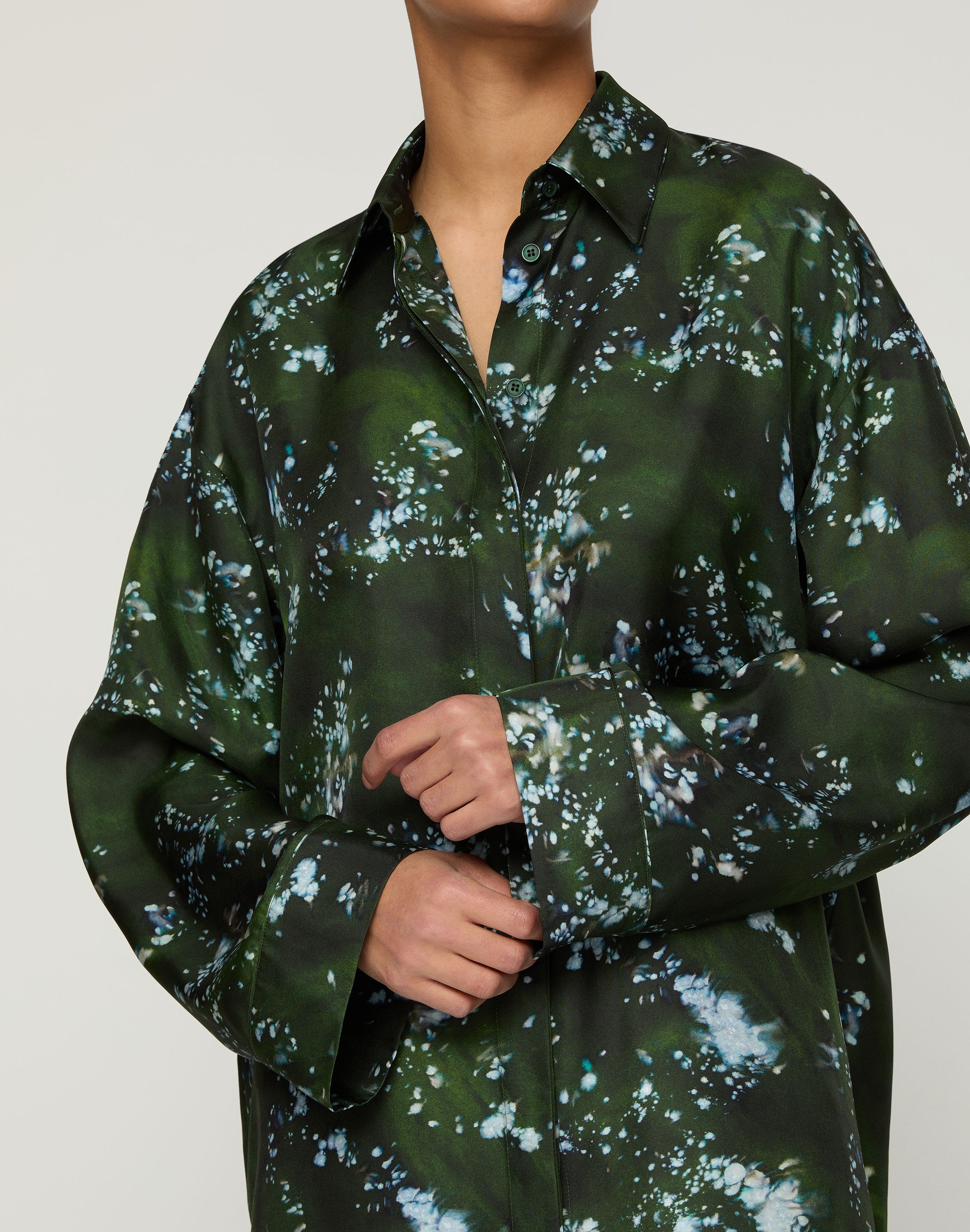 Splattered Glaze Print Silk Twill Oversized Blouse