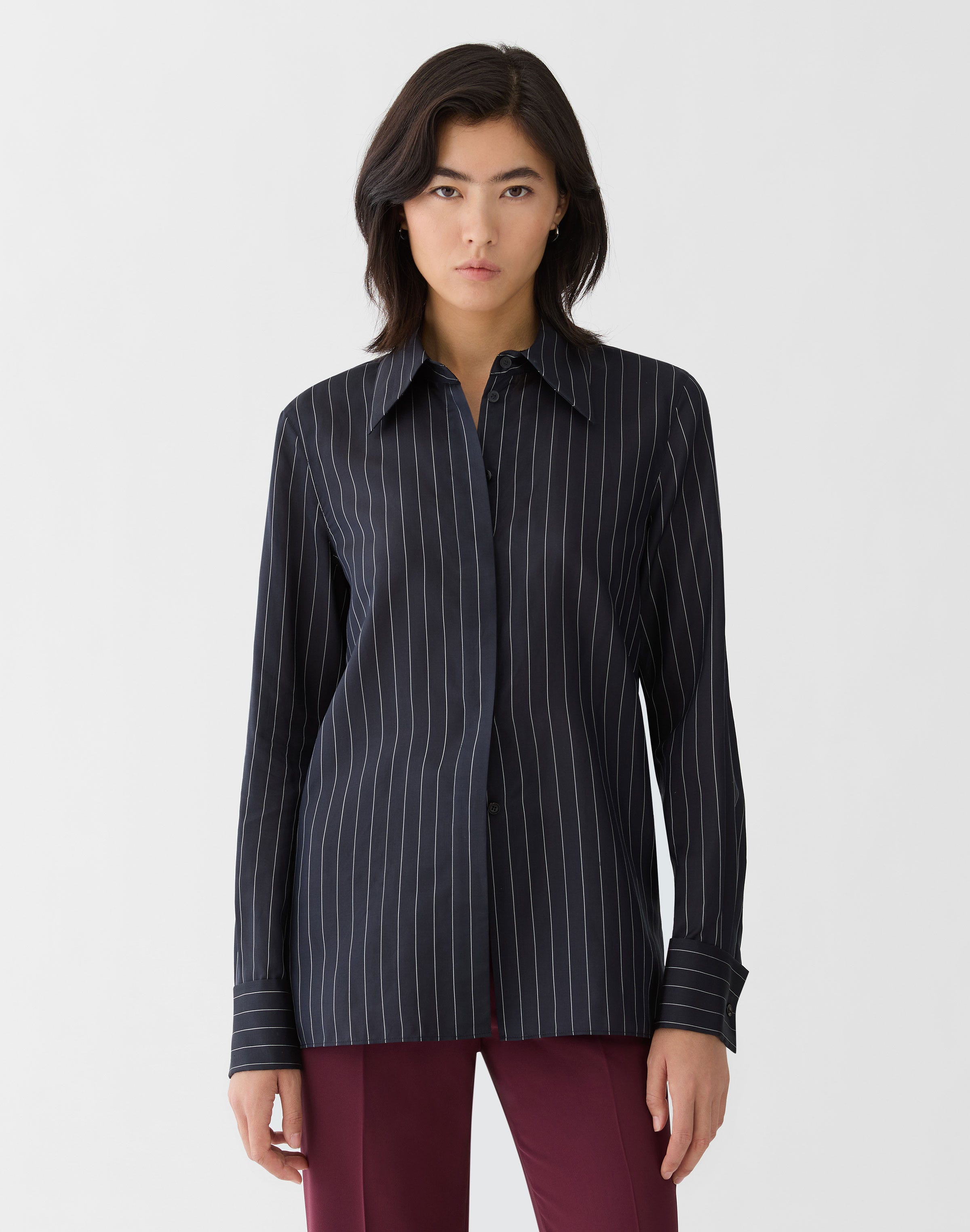 Pinstripe Silk French Cuff Blouse