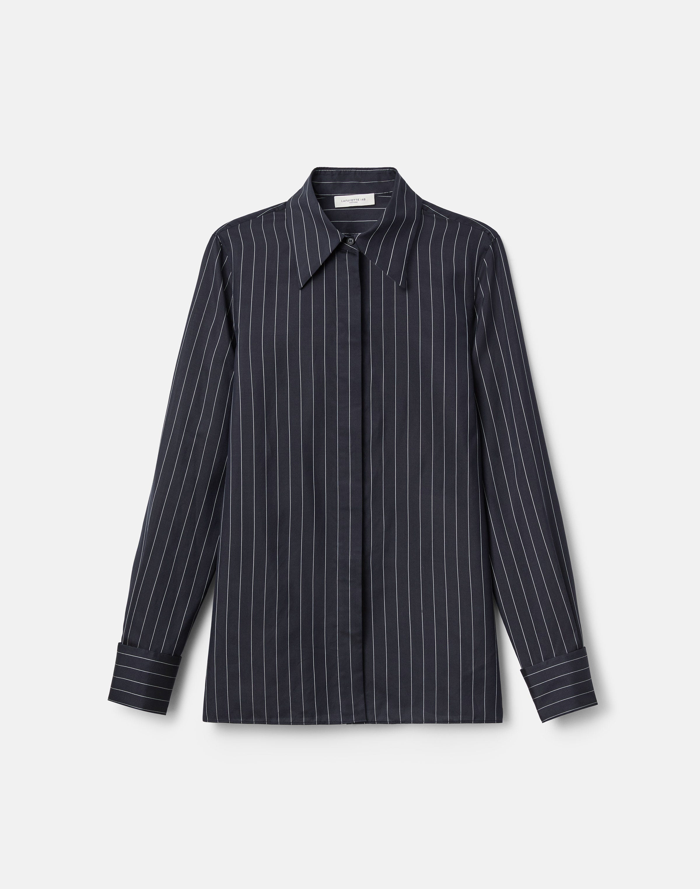 Pinstripe Silk French Cuff Blouse