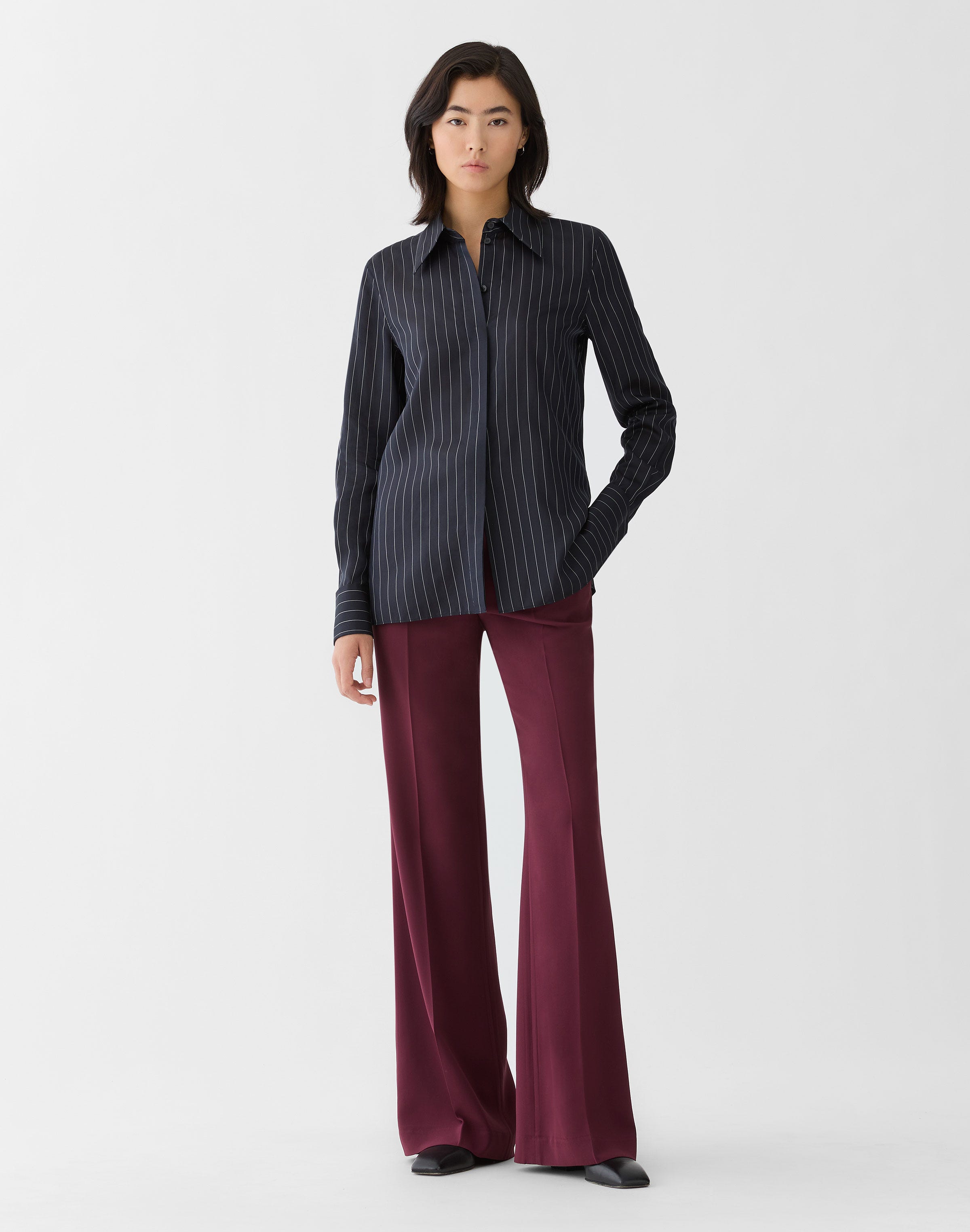 Pinstripe Silk French Cuff Blouse