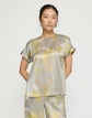 Pastel Smudge Print Silk Satin Short Sleeve Blouse