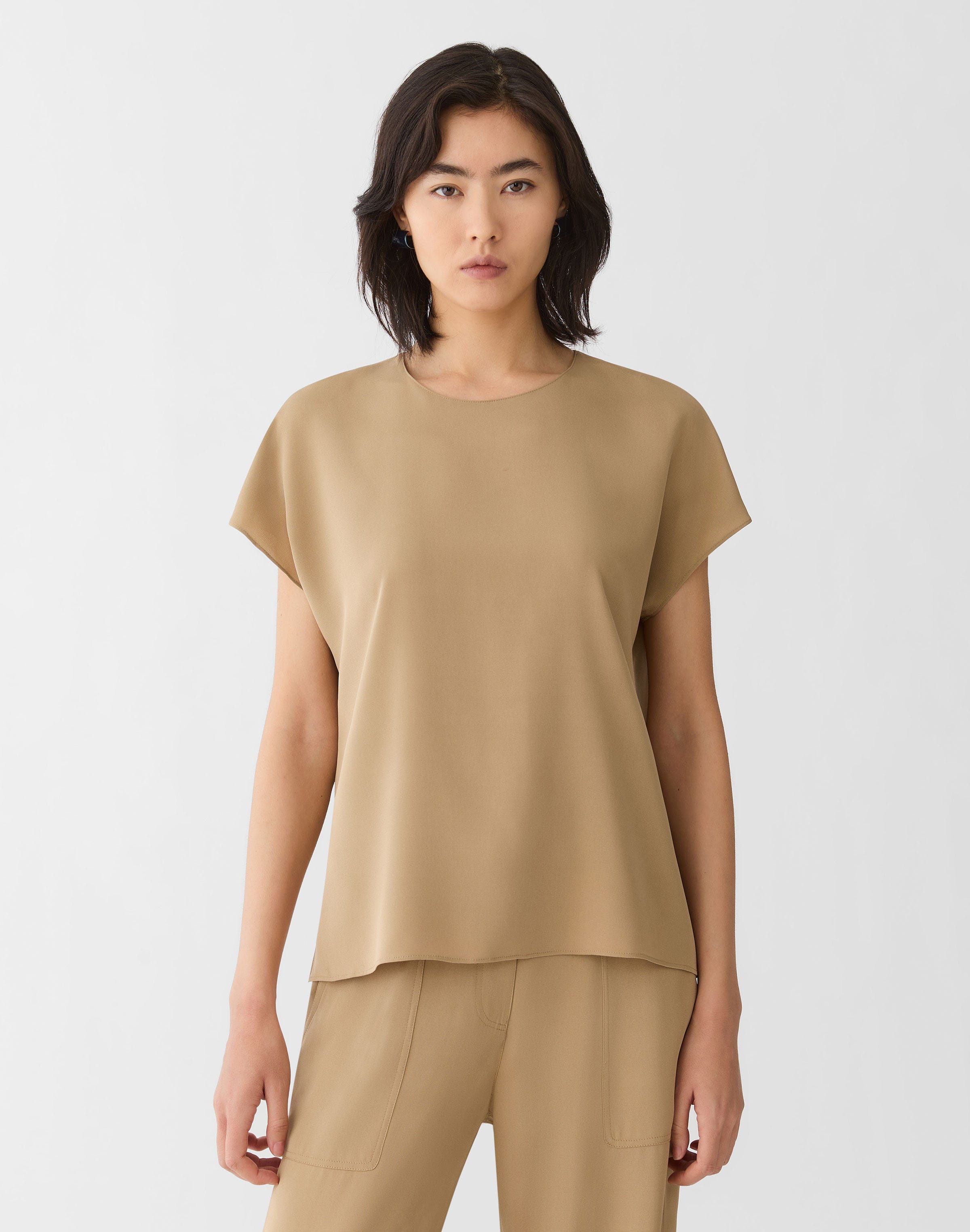 Organic Silk Stretch Georgette Short Sleeve Blouse