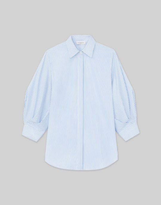Pinstripe Cotton Balloon Sleeve Shirt