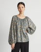 Petite Metallic Floating Leaves Silk Jacquard Balloon Sleeve Blouse