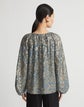 Petite Metallic Floating Leaves Silk Jacquard Balloon Sleeve Blouse