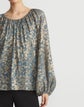 Petite Metallic Floating Leaves Silk Jacquard Balloon Sleeve Blouse