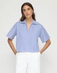 Stripe Cotton Wide Collar Popover Blouse