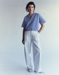 Stripe Cotton Wide Collar Popover Blouse