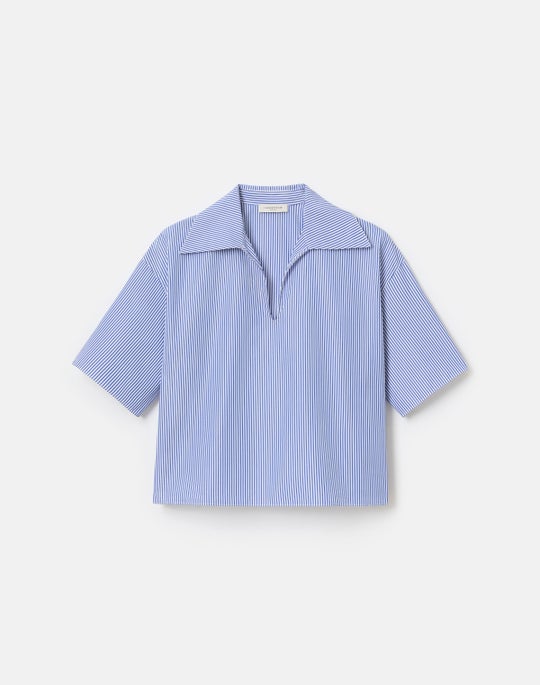 Stripe Cotton Wide Collar Popover Blouse