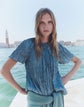 Iridescent Twill Plissé Short Sleeve Blouse
