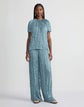 Iridescent Twill Plissé Short Sleeve Blouse