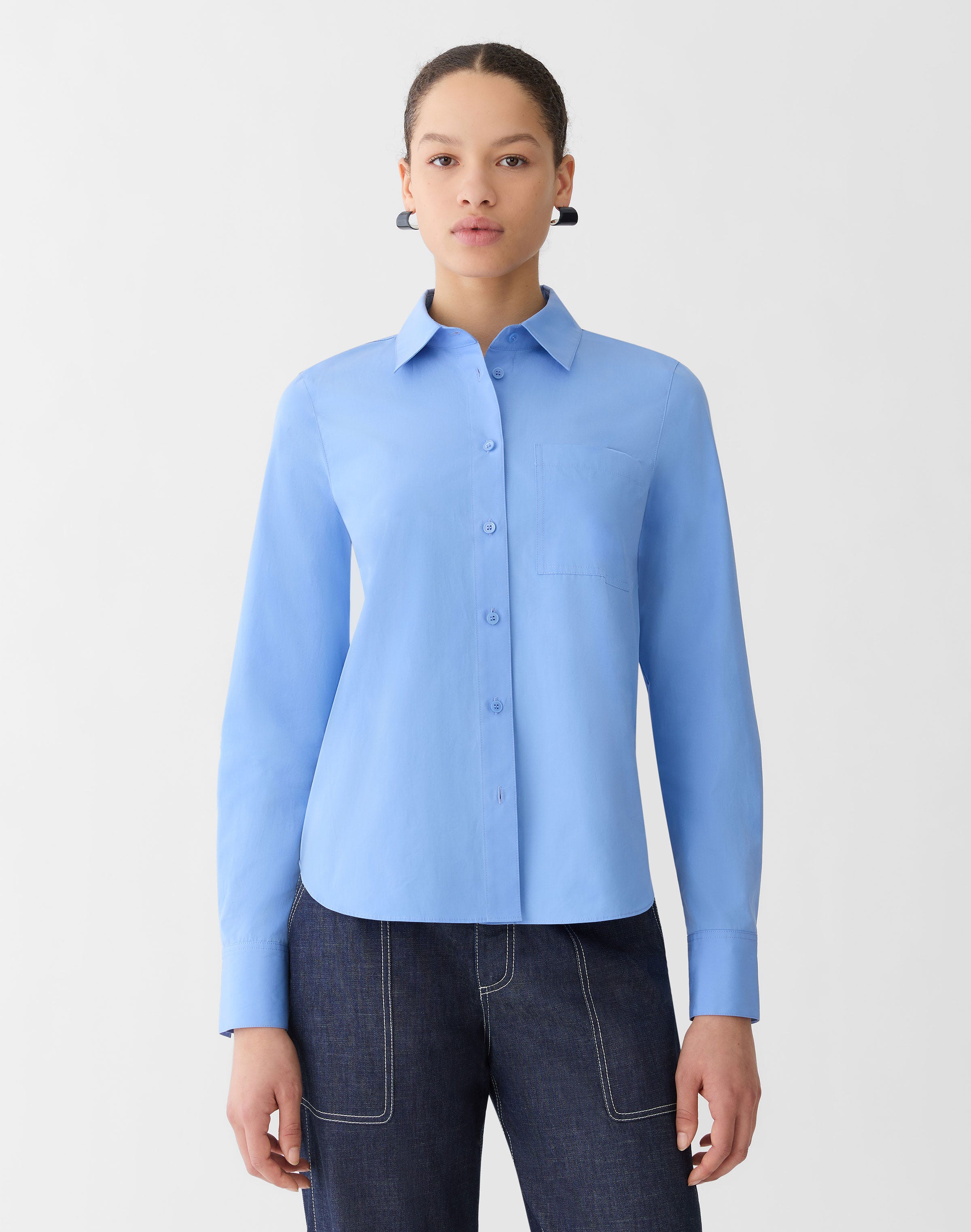 Plus-Size Organic Cotton Poplin Button Front Shirt