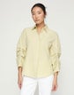 Stripe Cotton Ruched Sleeve Buttoned Shirt