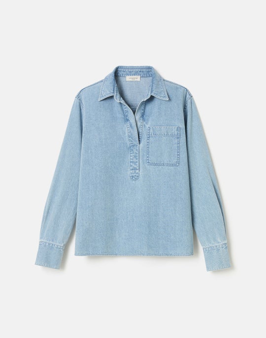 Lightweight Denim Patch Pocket Popover Shirt
