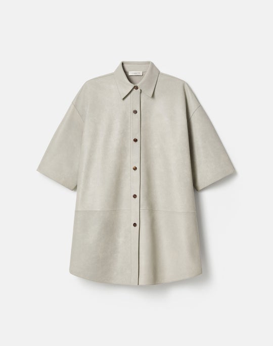 Lambskin Leather Drop Shoulder Oversized Shirt