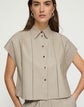 Nappa Leather Ladder Stitch Oversized Cropped Shirt