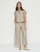 Nappa Leather Ladder Stitch Oversized Cropped Shirt