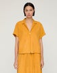 Paperfine Suede Short Sleeve Zip Front Blouse