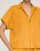 Paperfine Suede Short Sleeve Zip Front Blouse